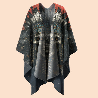 Poncho Boho Warrior – Skeleton Chief and Black Wolves