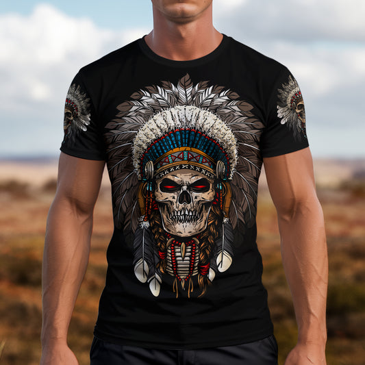 3D T-Shirt " Warrior Skull – Tribal Chief Headdress Edition