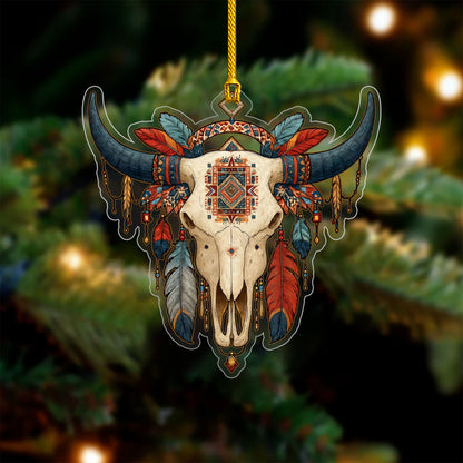 Buffalo Skull Native American - Tribal Feathers Christmas Decoration Gift Flat Acrylic
