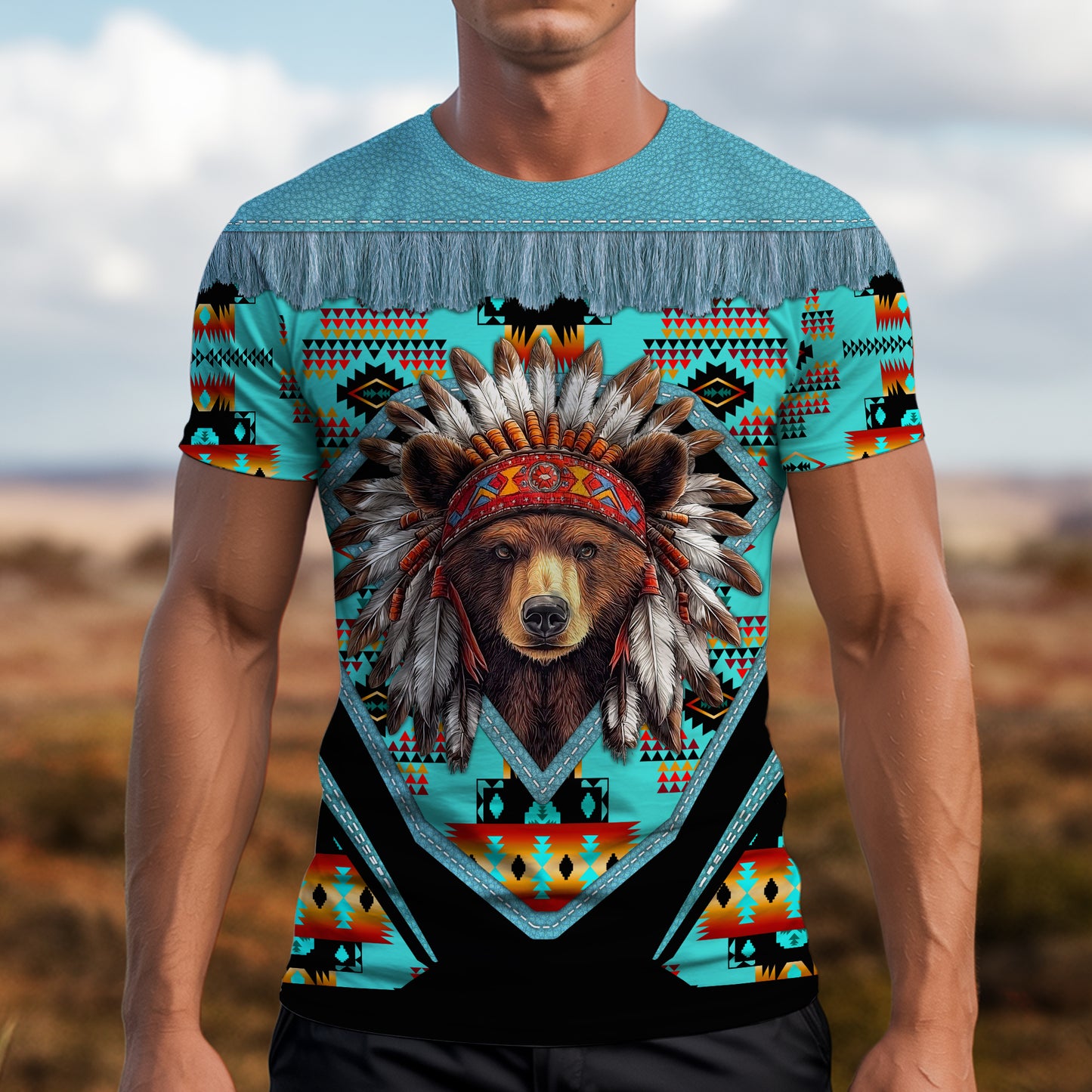 3D T-Shirt" Native American Spirit Bear– Bold 3D Tribal Streetwear"