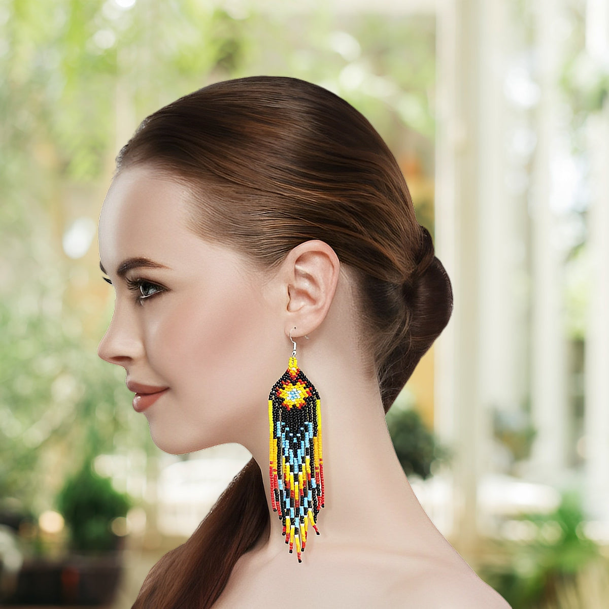 Black Star Sun Beaded Handmade Earrings For Women