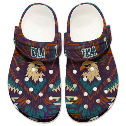 Custom Name Bald Eagle Crocs – Native Inspired Aztec Pattern Clogs for Men & Women