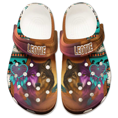 Custom Name Wolf & Dreamcatcher Clogs – A Heartfelt Family Gift with Soul and Spirit