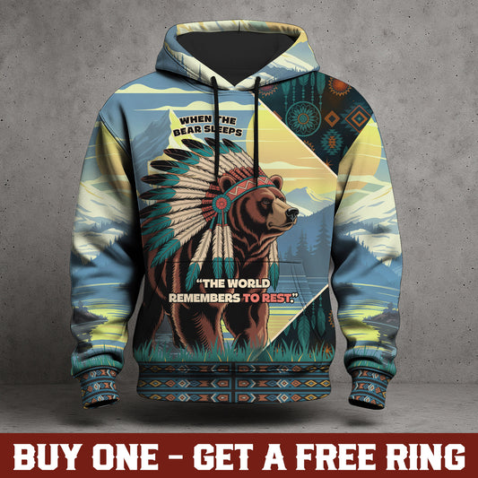 Spirit of the Bear – Tribal Chief Design in Mountain Blue and Earth Brown