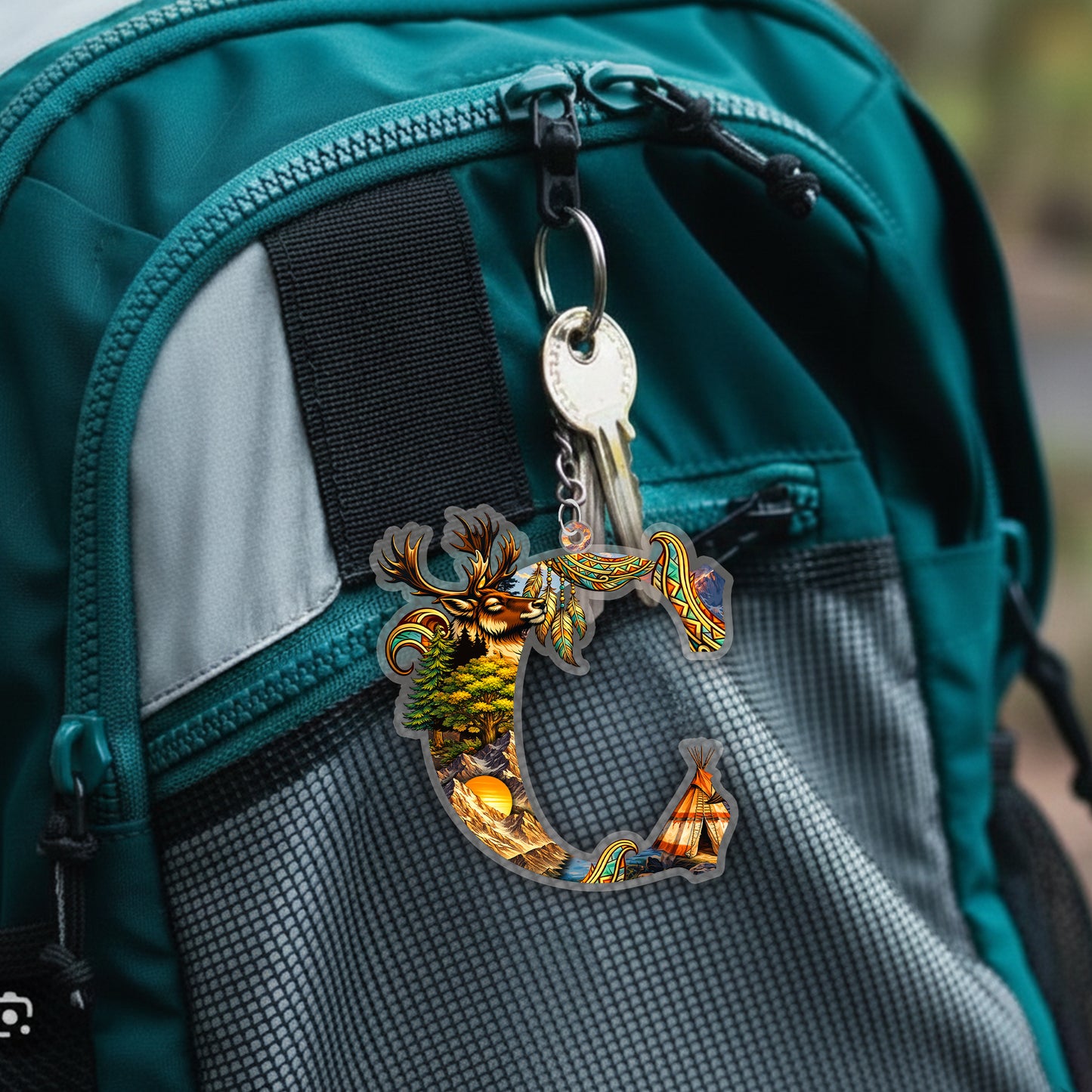 Letter C Native American Keychain – Elk Spirit & Tribal Art