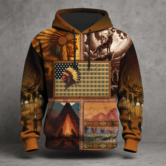 Native Heritage – The Chief Spirit Hoodie in Red & Blue, Symbol of Freedom and Pride