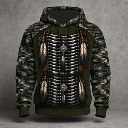 Custom Native American Bear Paw Hoodie Stealth Breastplate & Aztec Camo Pullover Outdoor Hunting Heritage