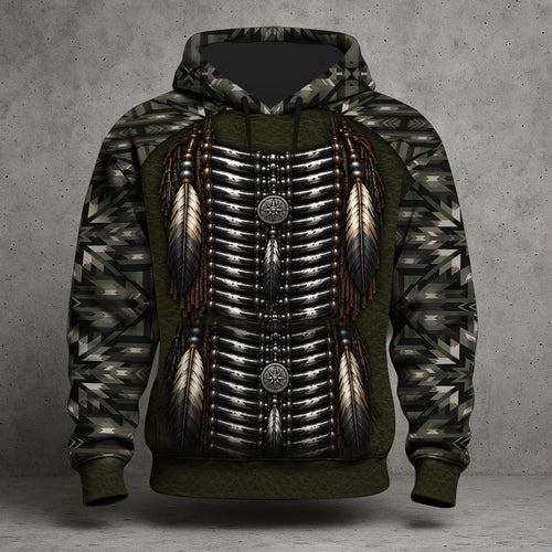 Custom Native American Bear Paw Hoodie Stealth Breastplate & Aztec Camo Pullover Outdoor Hunting Heritage