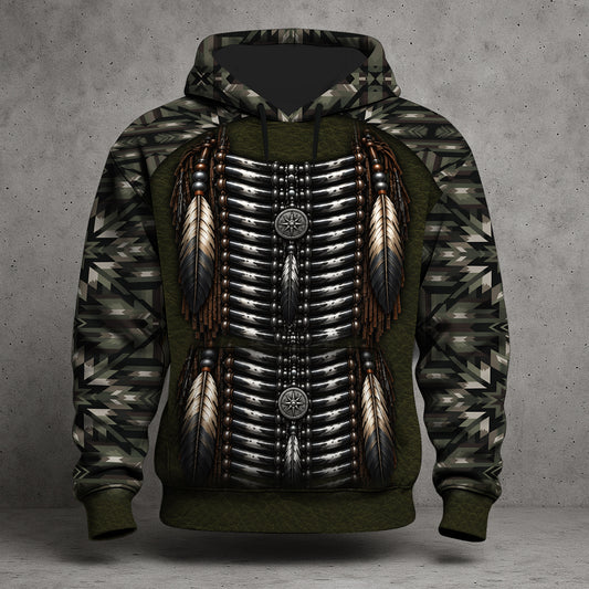 Custom Native American Bear Paw Hoodie Stealth Breastplate & Aztec Camo Pullover Outdoor Hunting Heritage