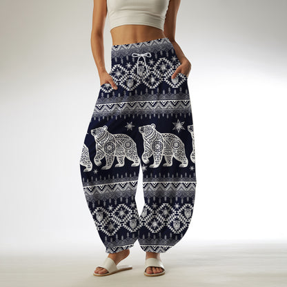 Tribal Bear Print Harem Pants  - Yoga Boho Clothes with Pockets