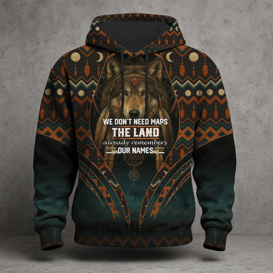 Spirit of the Wolf – Tribal Geometric Design in Dark Green and Copper Tones