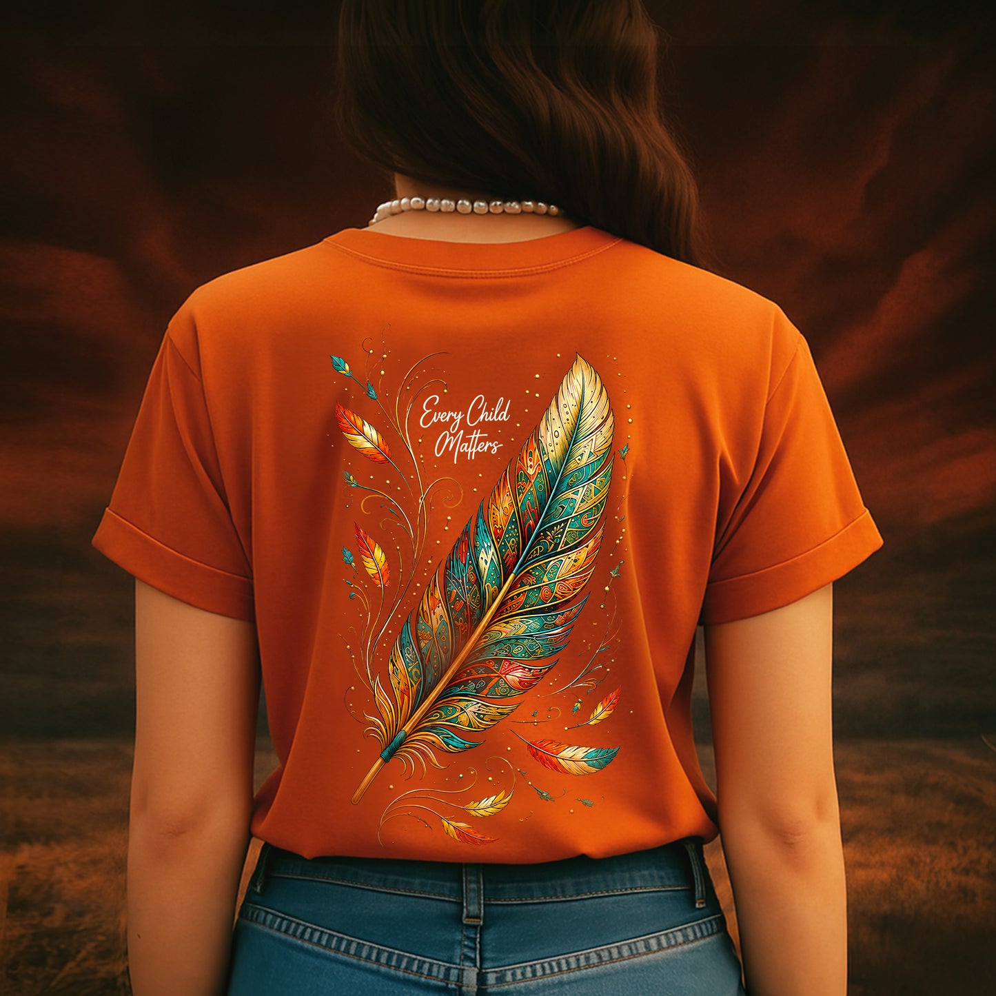 Every Child Matters Orange Hummingbird Feather Shirt, Indigenous Awareness Tee - Two Sides