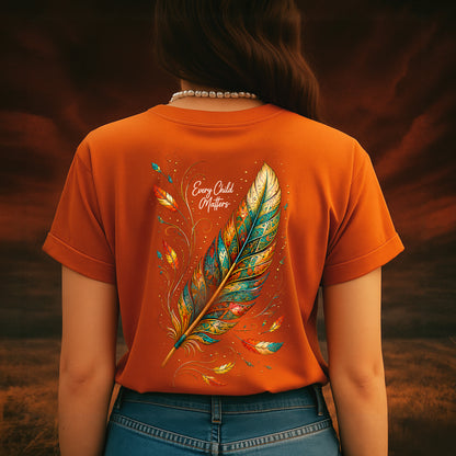 Every Child Matters Orange Hummingbird Feather Shirt, Indigenous Awareness Tee - Two Sides