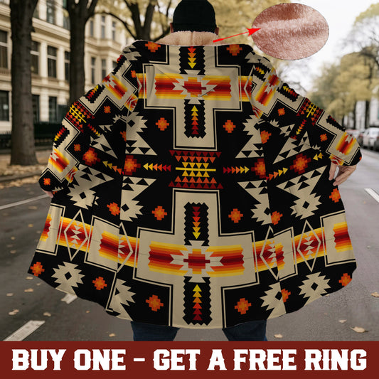 Native American Pattern Horn Button Long Fleece Windbreaker Best Selling