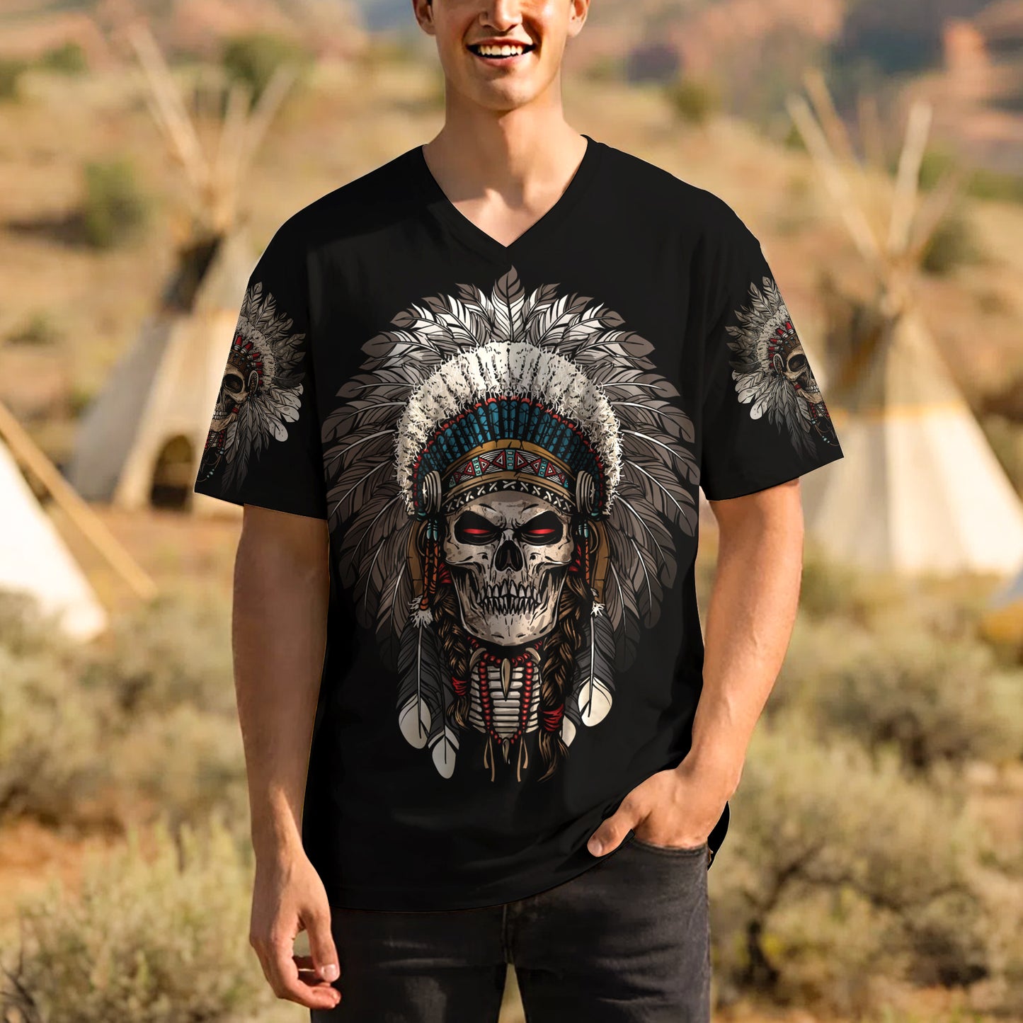 3D T-Shirt " Warrior Skull – Tribal Chief Headdress Edition