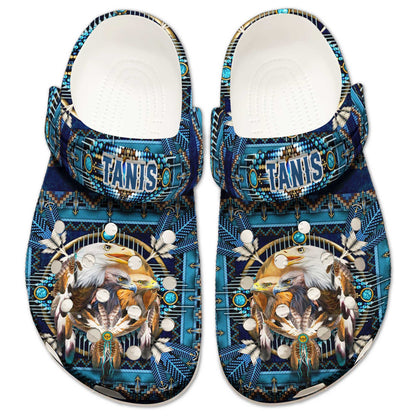 Custom Name Eagle Dreamcatcher Clogs – Native Spirit Shoes, Perfect Gift for Family