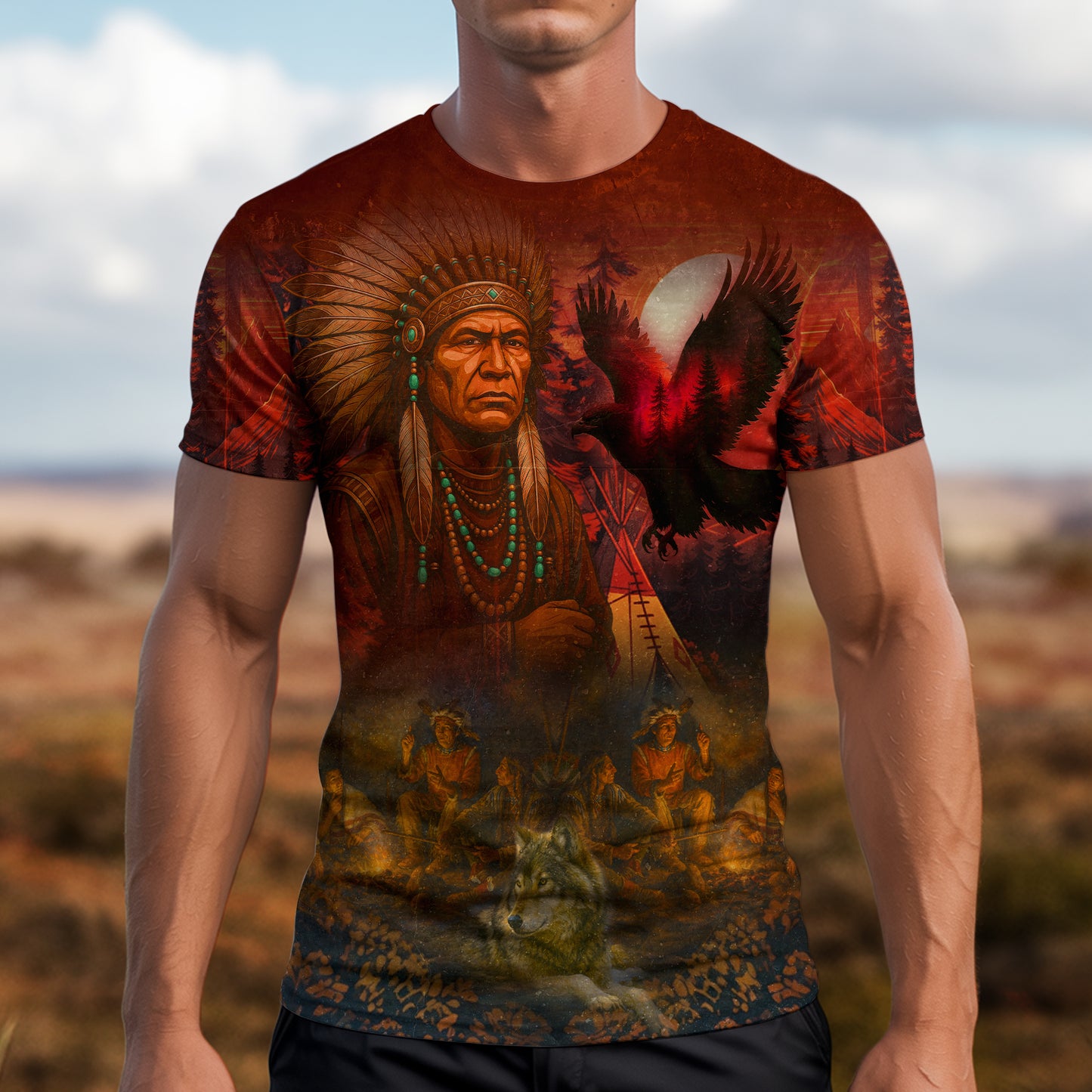 3D T-Shirt " Echoes of the Ancestors – The Chief Spirit , Honoring Native Roots"