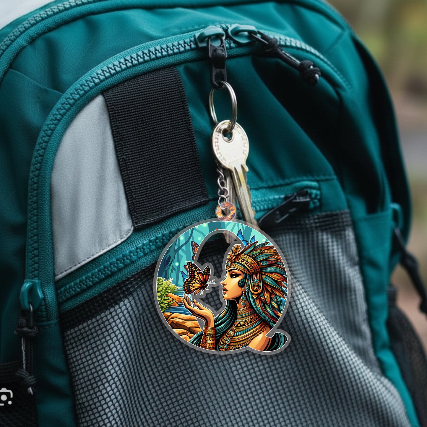 Letter Q Native American Keychain