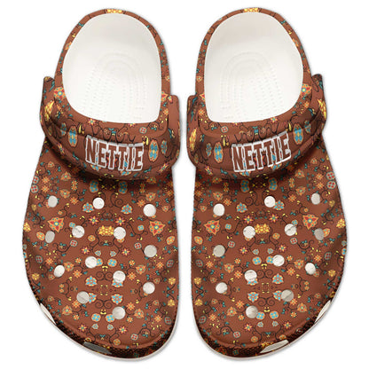 Custom Name Boho Floral Clogs – Warm Tribal Print, Personalized Gift for Family