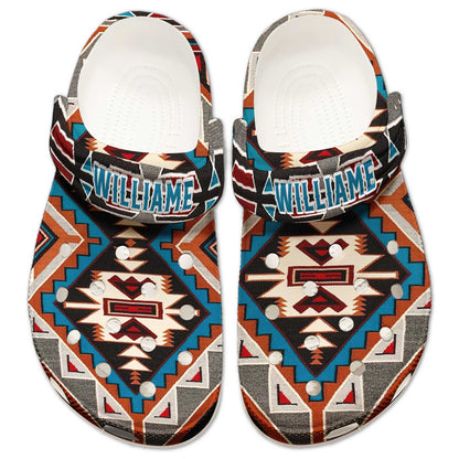 Custom Name Tribal Aztec Pattern Clogs – Native Geometric Style, Unique Gift for Family
