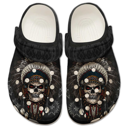 Tribal Skull Clogs for Men & Women – Native Style Feather Headdress Skull Print