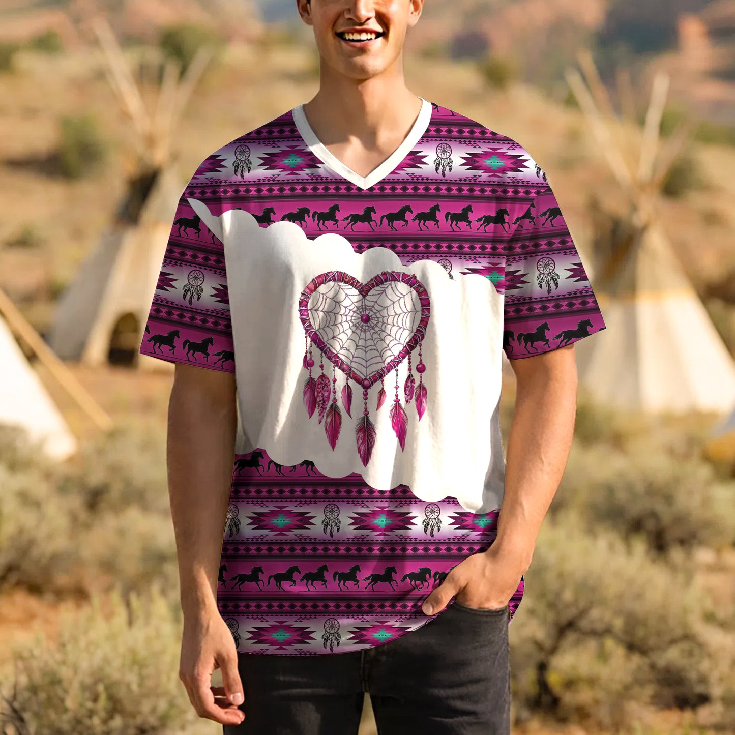 3D T-Shirt " Dreamcatcher Tribal Horse, Feather & Boho Pattern
