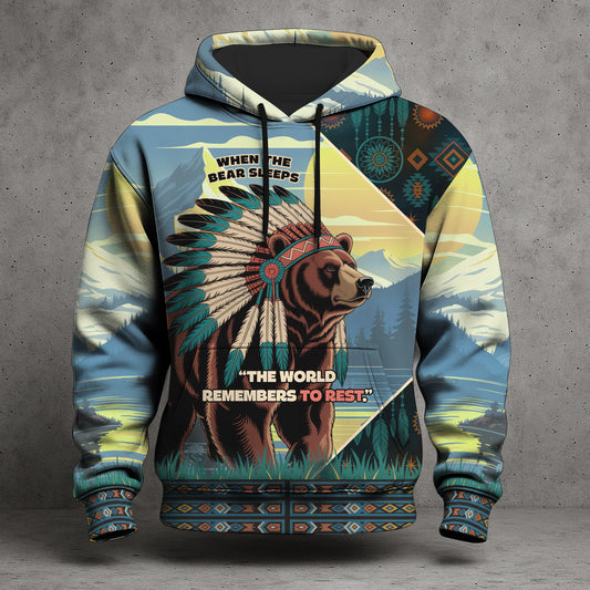 Spirit of the Bear – Tribal Chief Design in Mountain Blue and Earth Brown