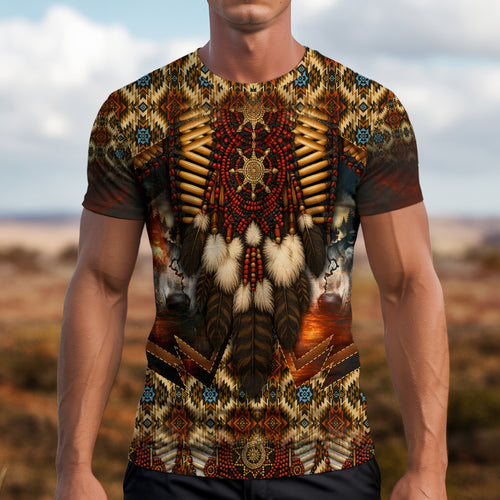3D T-Shirt " Native Spirit Guardian – Sacred Bead & Feather Warrior"