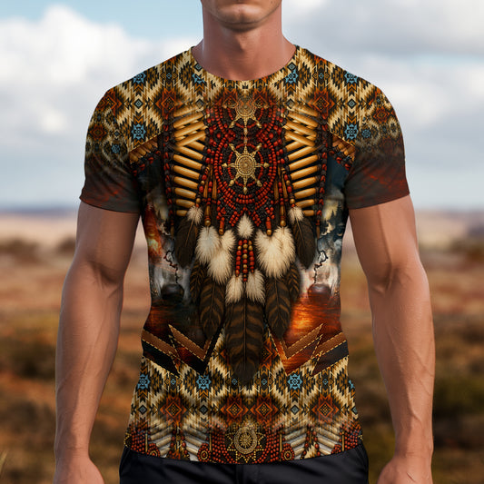 3D T-Shirt " Native Spirit Guardian – Sacred Bead & Feather Warrior"