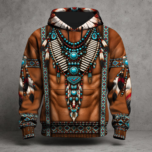 Native Warrior Spirit Hoodie, Muscle Fit Tribal Feather Sweatshirt, Native Inspired Hoodie For Men, Unique Statement Gift