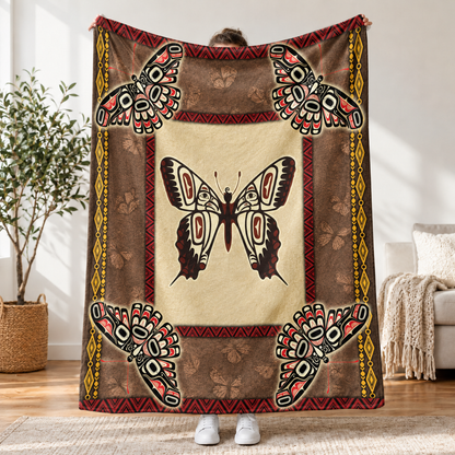 Native American Style Butterfly Symbols Soft and Warm Fleece Blanket