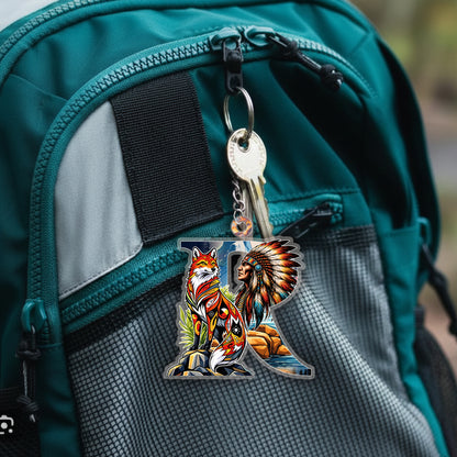 Letter R Native American Keychain