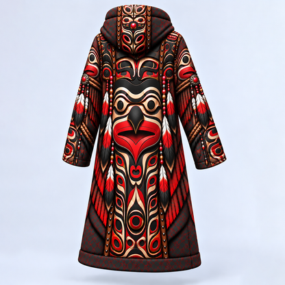 Dream Cloak - Haida Inspired Feather Tribal Red Black Symbolic Art of Strength and Freedom