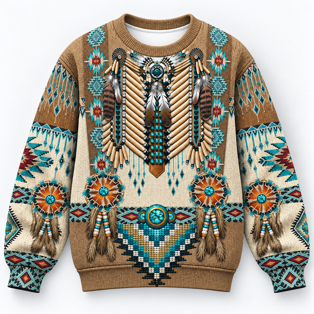 3D Knitted Sweater Native American Faux Leather Vest Hoodie, Southwestern Tribal Eagle Feather Graphic