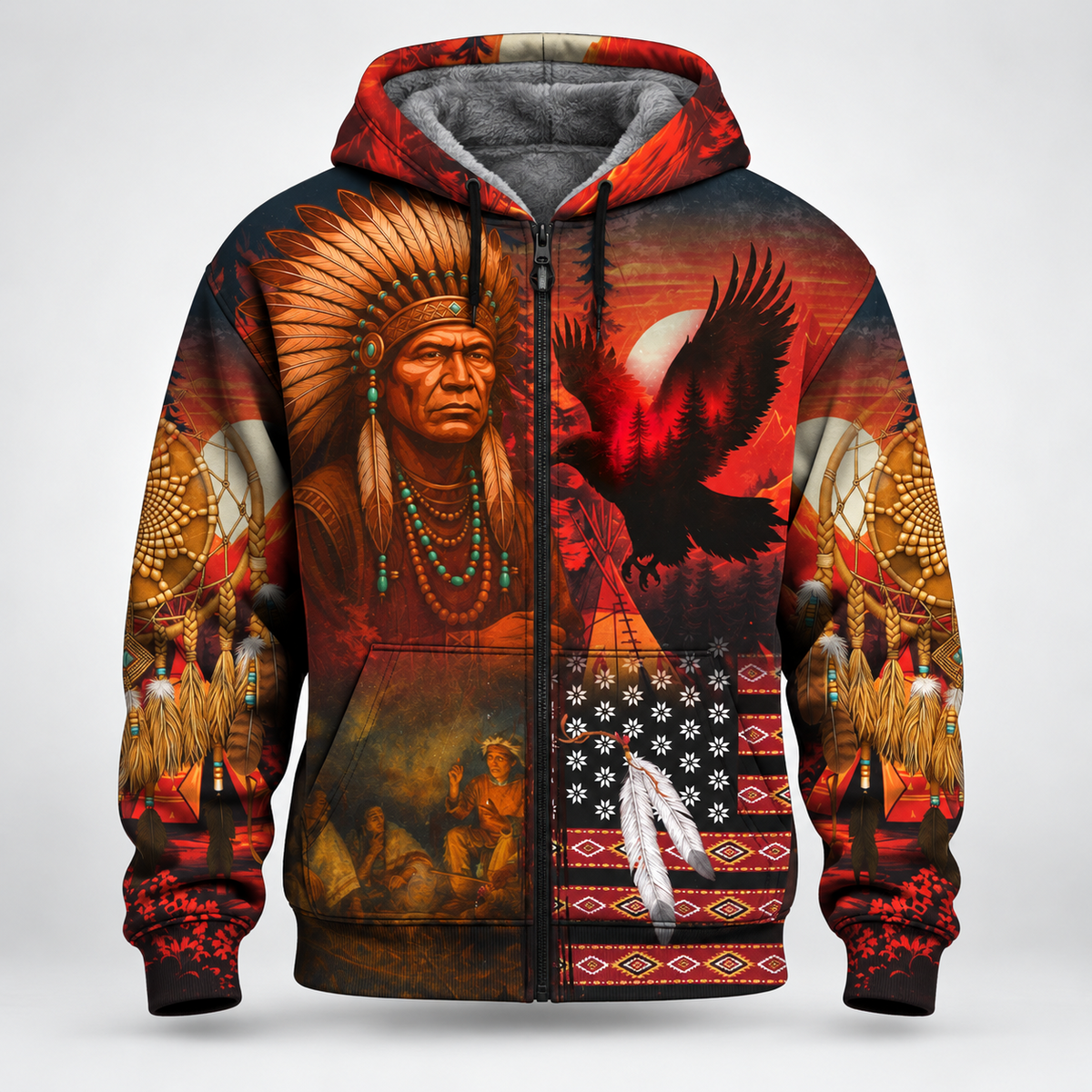 3D Fleece Jacket Echoes of the Ancestors – The Chief Spirit Honoring Native Roots