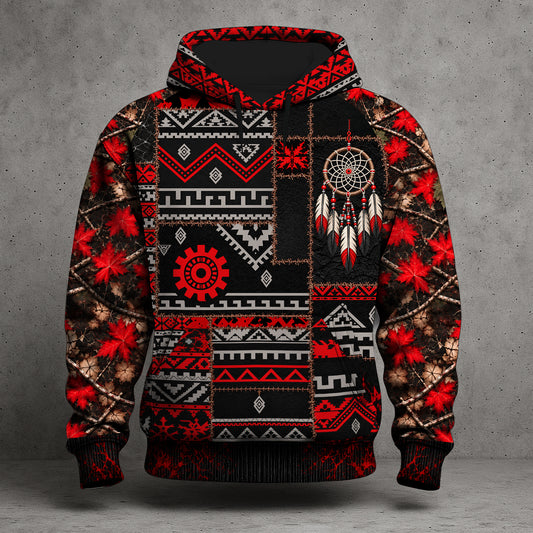 3D Hoodie Native American Dreamcatcher Hoodie, Red Black Tribal Wilderness Hoodie
