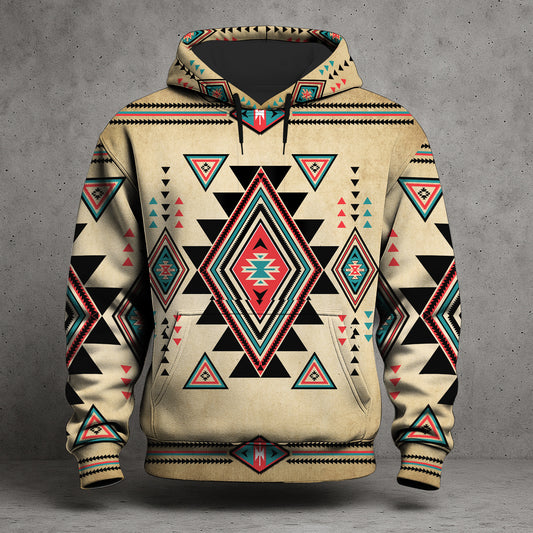 Native Geometric Print Hoodie – Desert Tones & Tribal Vibes