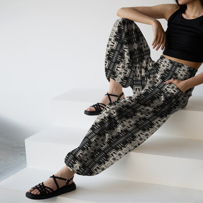 Print Harem Pants – Black & White Yoga Boho Clothes with Pockets