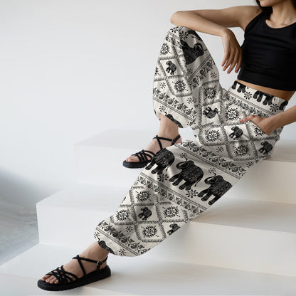 Black Elephant Print Harem Pants – Boho Yoga Pants with Pockets 05