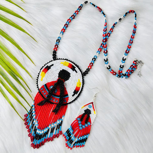 Combo MMIW Handmade Beaded Necklace And Earrings Unisex With Native American Style