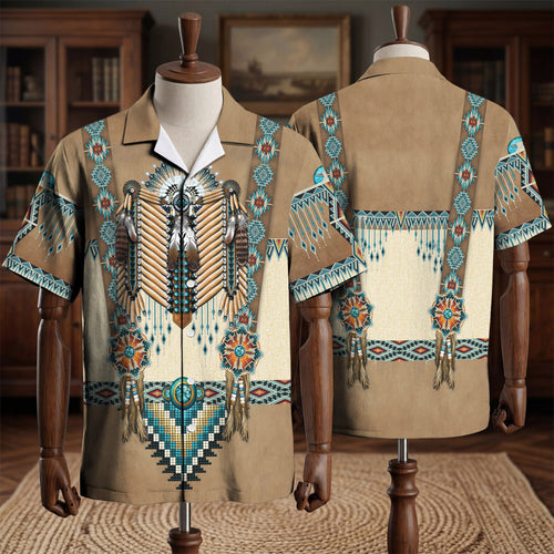 Turiquoise Native Indian Pattern Feather Hawaiian Shirt WCS