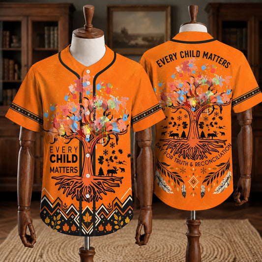 Every Child Matters Orange Baseball Jersey - Tree of Life Button Shirt