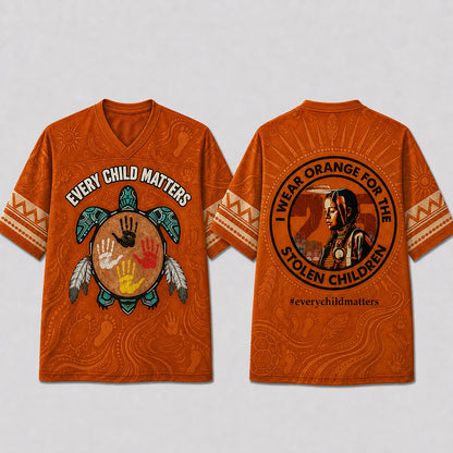 Every Child Matters Orange Mesh Jersey - Indigenous Turtle Island Handprints Shirt