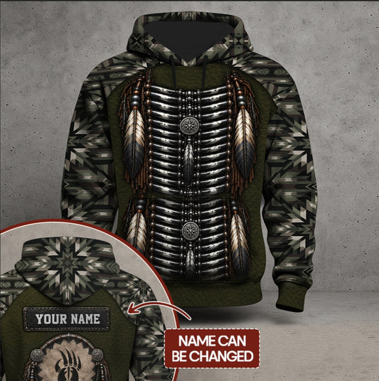Custom Native American Bear Paw Hoodie Stealth Breastplate & Native Camo Pullover Outdoor Hunting Heritage