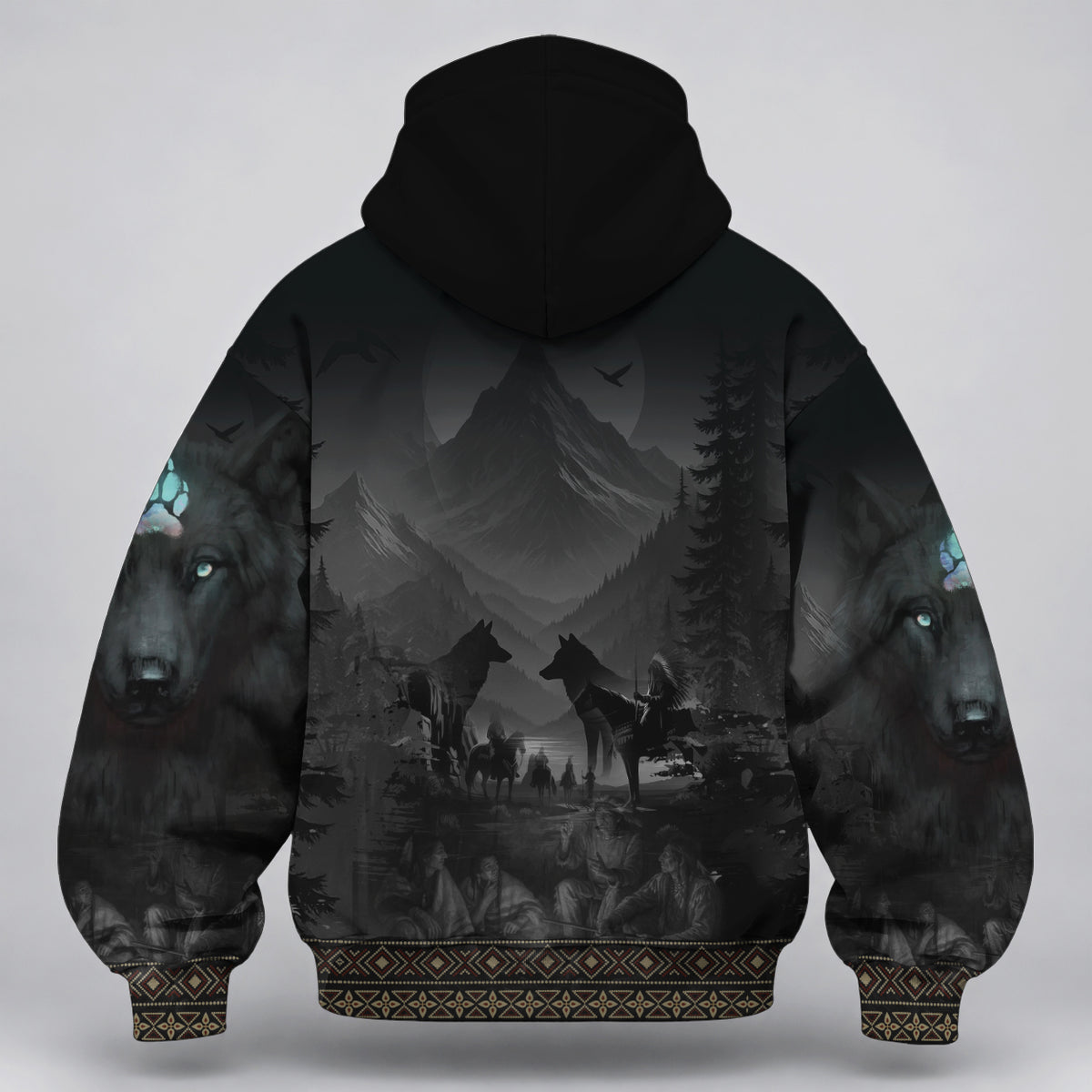 3D Balaclava Zip Hoodie Tribal Wolf Guardian Hoodie – 3D Native Spirit Artwork, Blue Eyes Wolf Totem