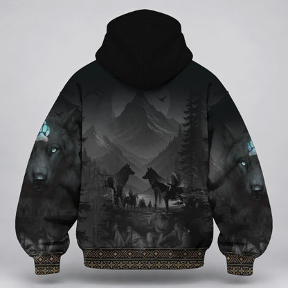 3D Balaclava Zip Hoodie Tribal Wolf Guardian Hoodie – 3D Native Spirit Artwork, Blue Eyes Wolf Totem