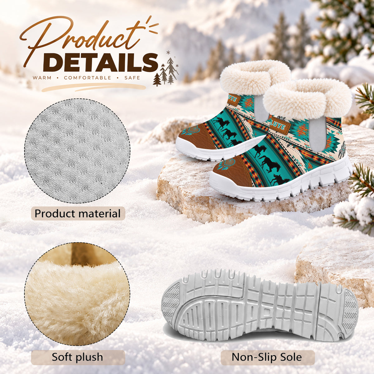 Snow Boots - Personalized Tribal Green, Galloping Horses & Dreamcatcher Motif