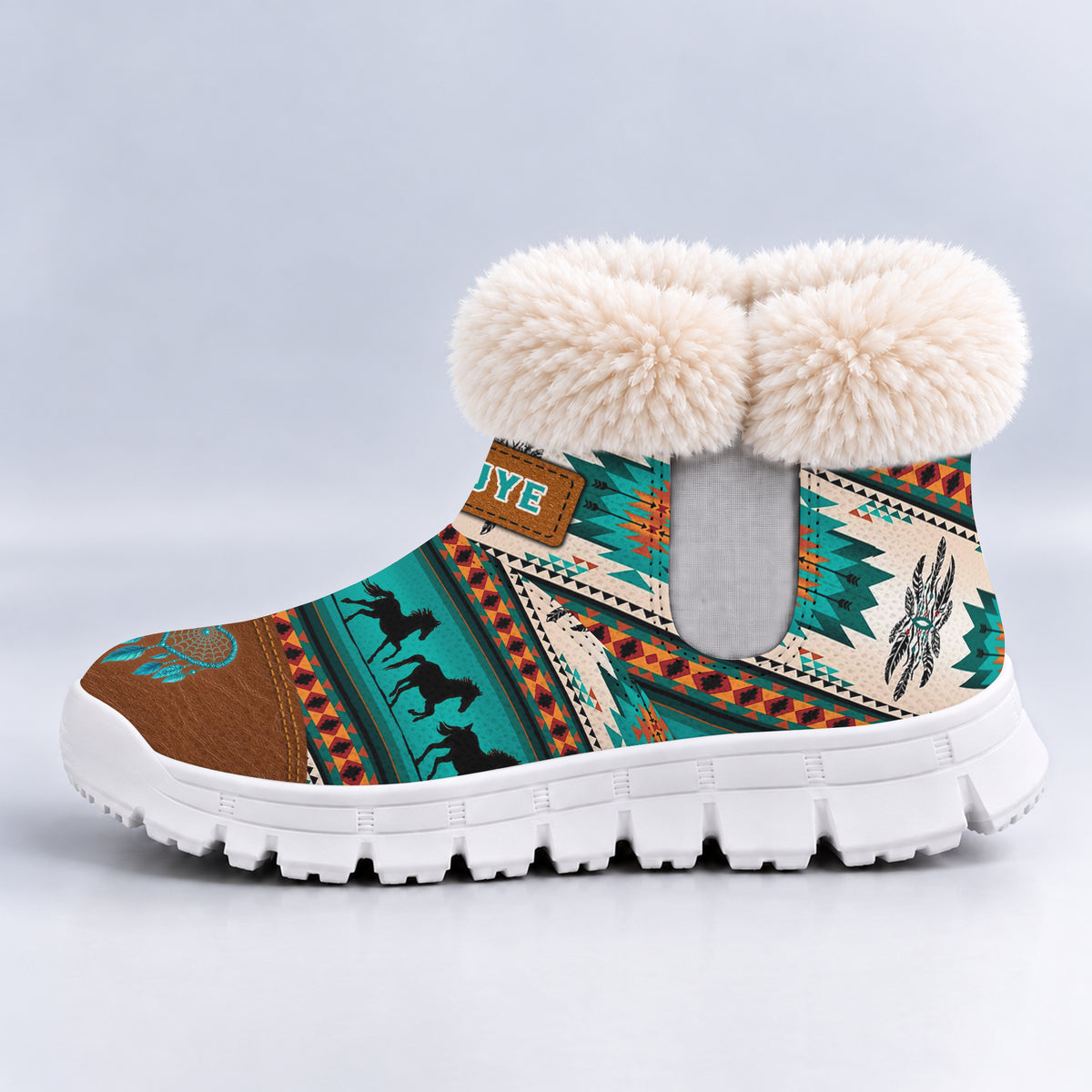 Snow Boots - Personalized Tribal Green, Galloping Horses & Dreamcatcher Motif
