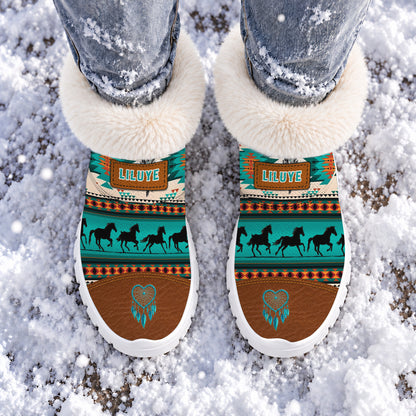 Snow Boots - Personalized Tribal Green, Galloping Horses & Dreamcatcher Motif