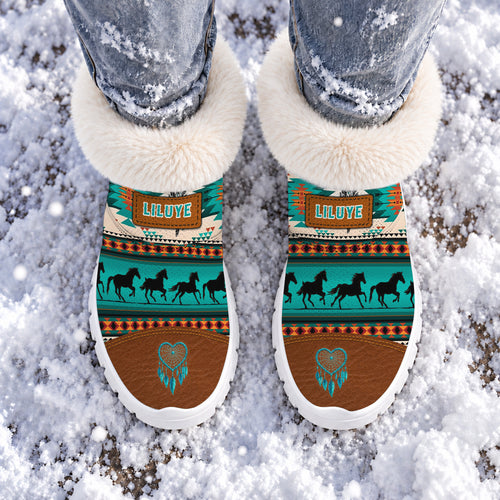 Snow Boots - Personalized Tribal Green, Galloping Horses & Dreamcatcher Motif